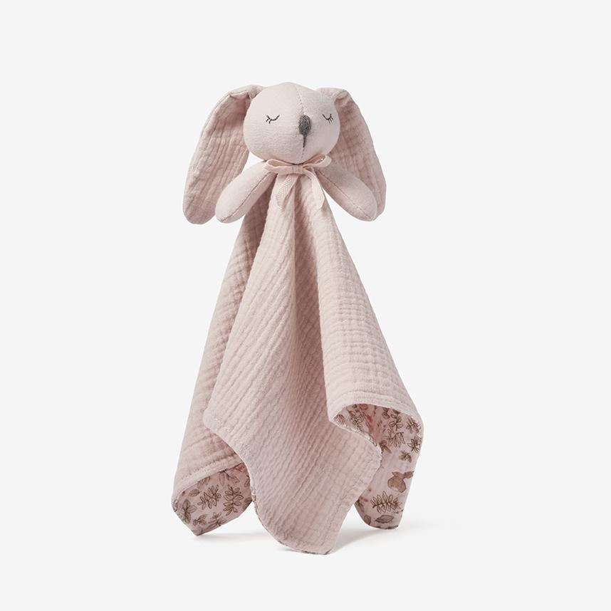Organic muslin bunny security blanket in dusty rose by Elegant Baby
