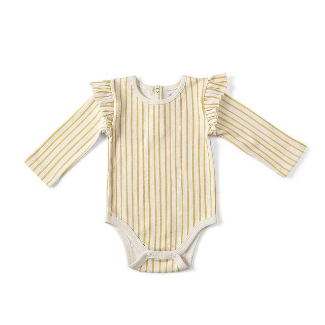 yellow stripe organic cotton long sleeve onesie 