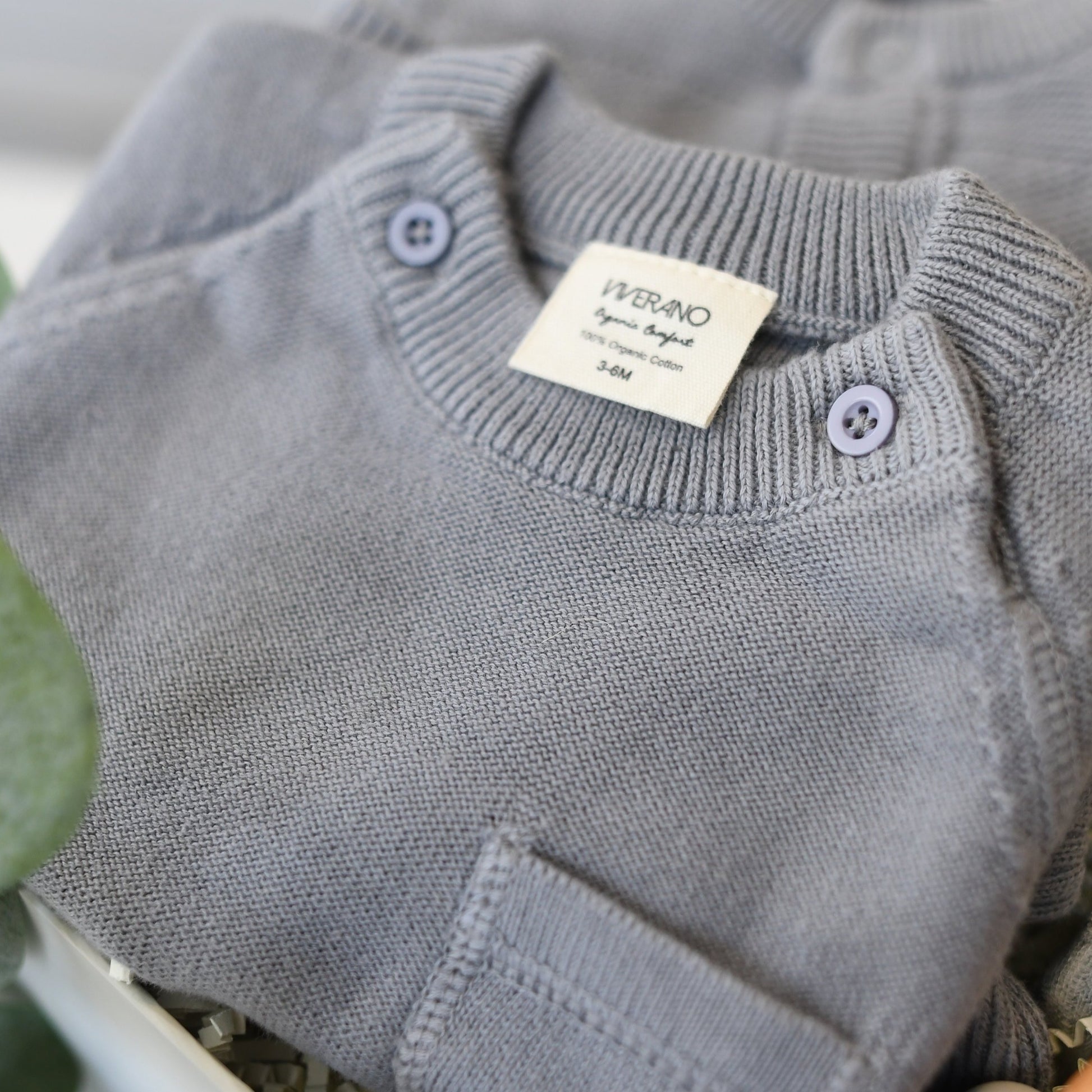 knit pullover baby sweater in gray made by Viverano