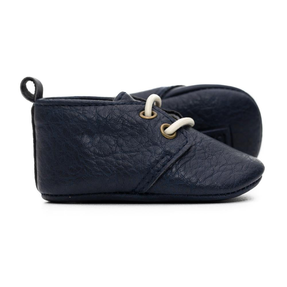 vegan leather navy blue baby moxford shoes made by Sweet n' Swagg