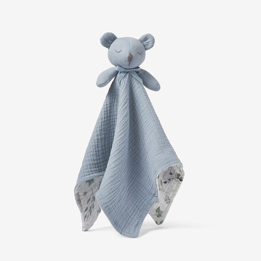 an organic muslin teddy bear security blanket made by Elegant Baby