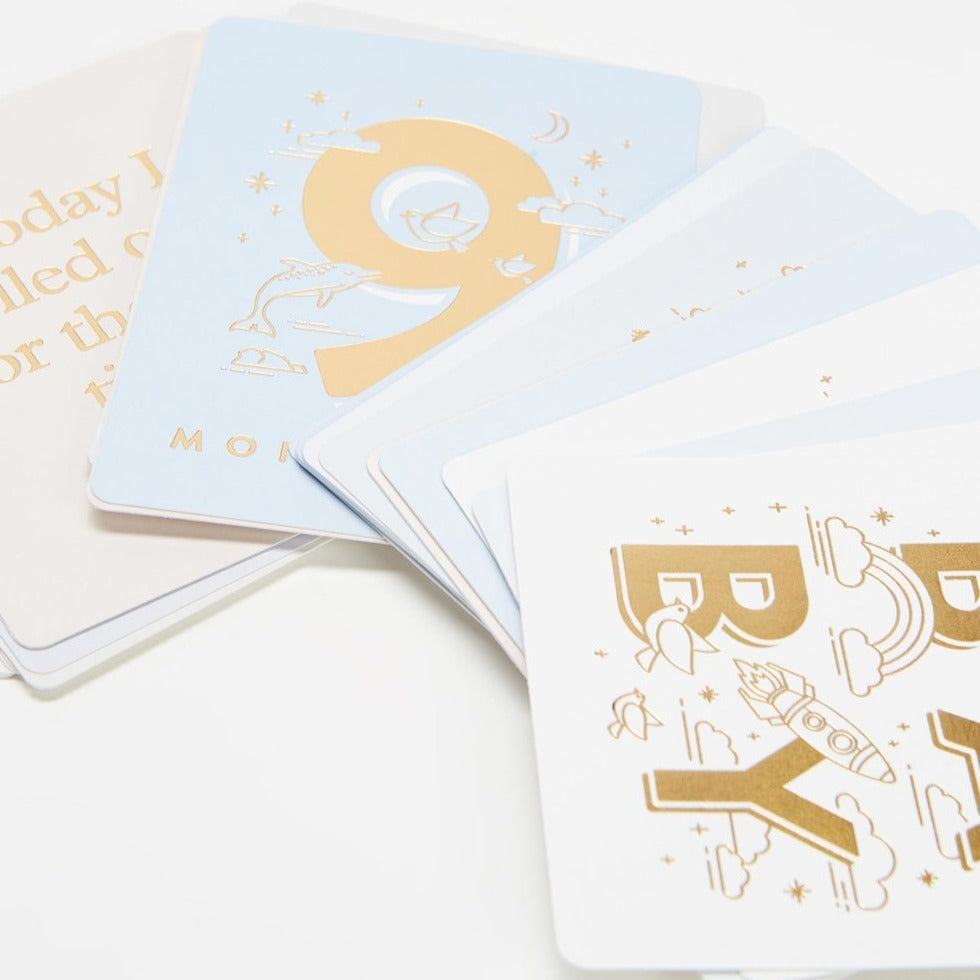 gold foil baby milestone cards made by Fox and Fallow
