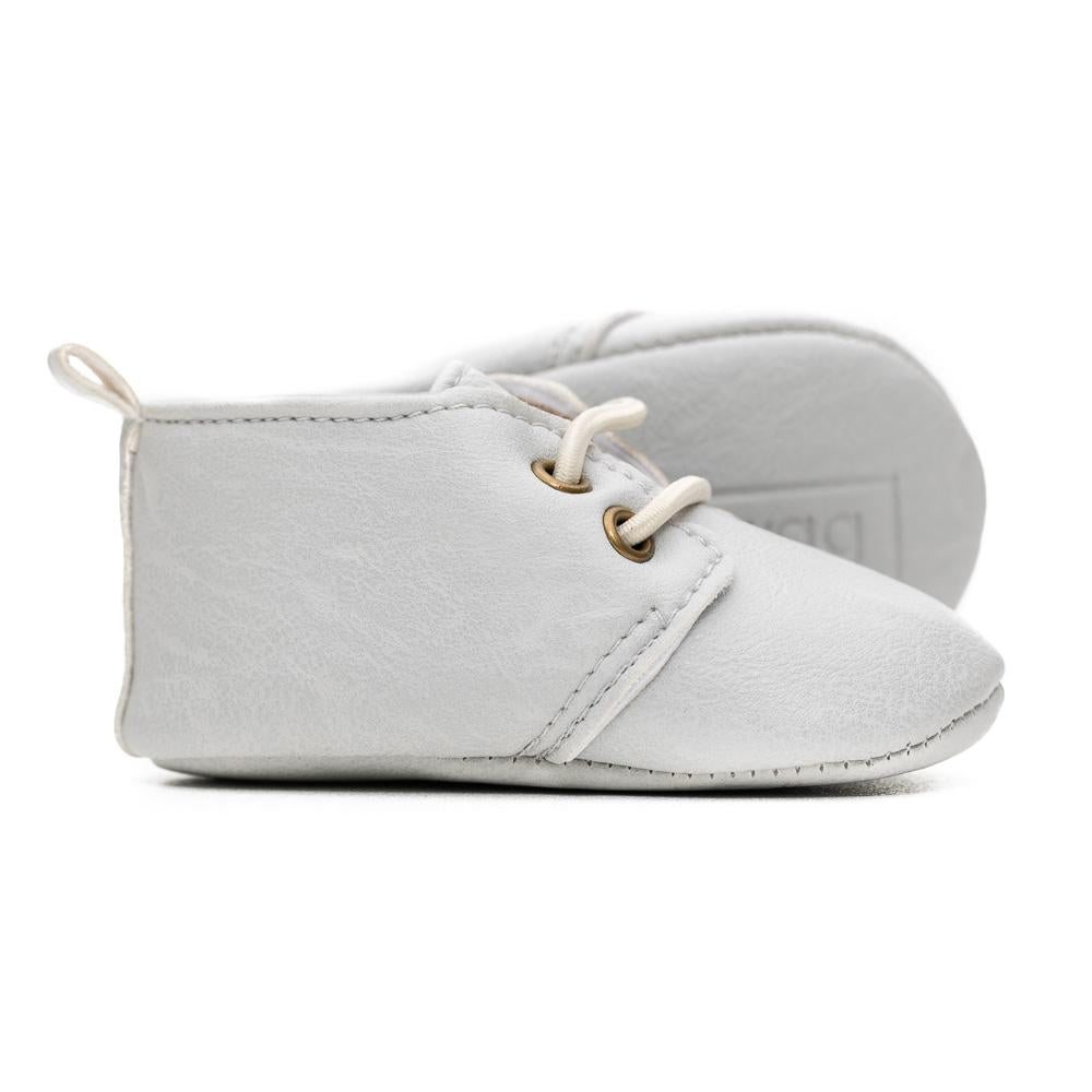 vegan Moxford baby shoes in dove grey made by Sweet n' Swagg